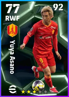 Yuya Asano eFootball 2026 player card — 77 OVR RWF