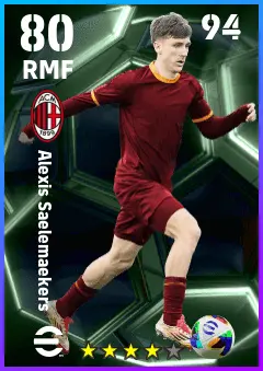 Alexis Saelemaekers eFootball 2026 player card — 80 OVR RMF
