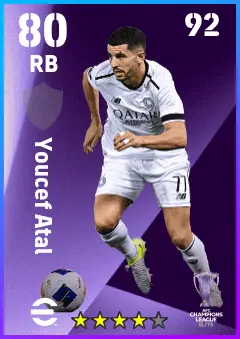 Youcef Atal eFootball 2026 player card — 80 OVR RB