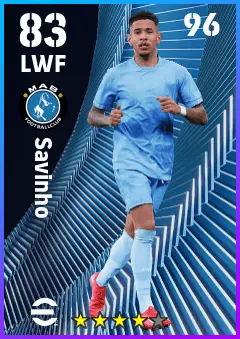 Savinho eFootball 2026 player card — 83 OVR LWF