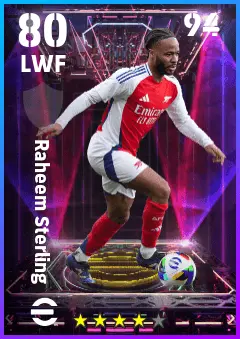 Raheem Sterling eFootball 2026 player card — 80 OVR LWF