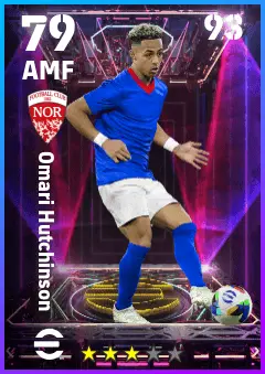 Omari Hutchinson eFootball 2026 player card — 79 OVR AMF