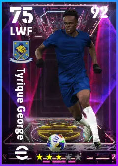 Tyrique George eFootball 2026 player card — 75 OVR LWF