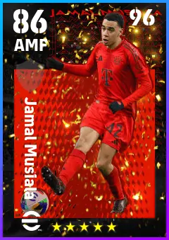 Jamal Musiala eFootball 2026 player card — 86 OVR AMF