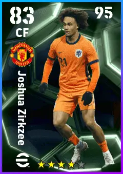 Joshua Zirkzee eFootball 2026 player card — 83 OVR CF