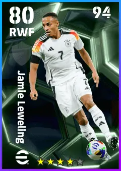 Jamie Leweling eFootball 2026 player card — 80 OVR RWF