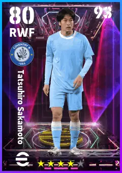 Tatsuhiro Sakamoto eFootball 2026 player card — 80 OVR RWF