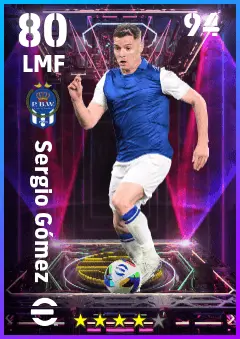 Sergio Gomez eFootball 2026 player card — 80 OVR LMF