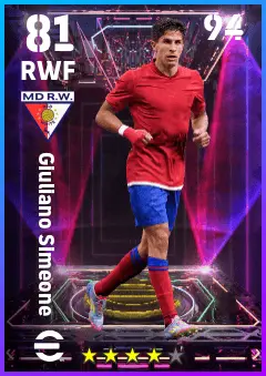 Giuliano Simeone eFootball 2026 player card — 81 OVR RWF