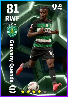 Geovany Quenda eFootball 2026 player card — 81 OVR RWF
