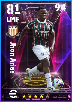 Jhon Arias eFootball 2026 player card — 81 OVR LMF