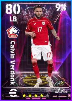Calvin Verdonk eFootball 2026 player card — 80 OVR LB