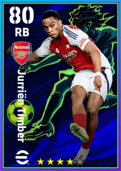 Jurrien Timber eFootball 2026 player card — 80 OVR RB