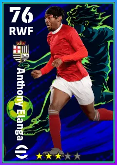 Anthony Elanga eFootball 2026 player card — 76 OVR RWF