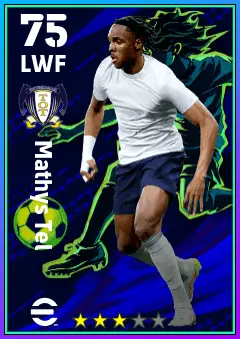 Mathys Tel eFootball 2026 player card — 75 OVR LWF