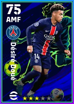Desire Doue eFootball 2026 player card — 75 OVR AMF