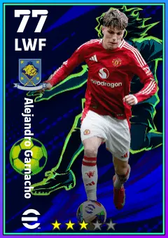 Alejandro Garnacho eFootball 2026 player card — 77 OVR LWF