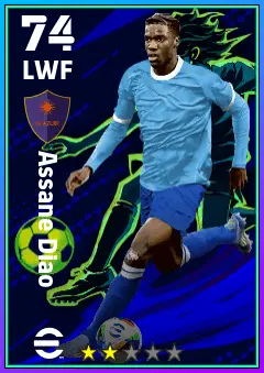 Assane Diao eFootball 2026 player card — 74 OVR LWF