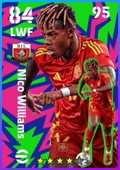 Nico Williams eFootball 2026 player card — 84 OVR LWF