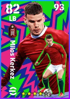 Milos Kerkez eFootball 2026 player card — 82 OVR LB