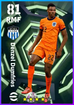 Denzel Dumfries eFootball 2026 player card — 81 OVR RMF