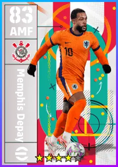 Memphis Depay eFootball 2026 player card — 83 OVR AMF
