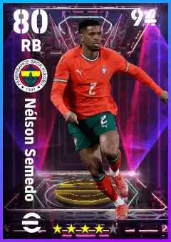 Nelson Semedo eFootball 2026 player card — 80 OVR RB