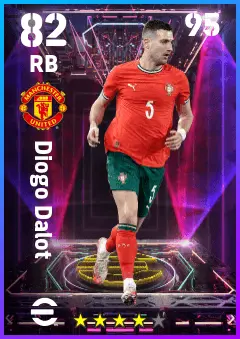Diogo Dalot eFootball 2026 player card — 82 OVR RB