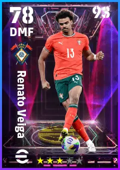 Renato Veiga eFootball 2026 player card — 78 OVR DMF