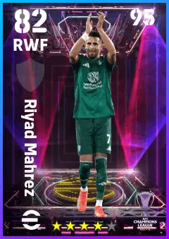 Riyad Mahrez eFootball 2026 player card — 82 OVR RWF