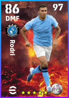 Rodri eFootball 2026 player card — 86 OVR DMF