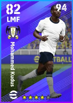 Mohammed Kudus eFootball 2026 player card — 82 OVR LMF