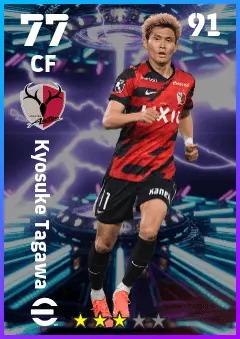 Kyosuke Tagawa eFootball 2026 player card — 77 OVR CF