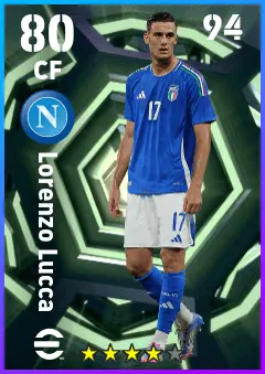 Lorenzo Lucca eFootball 2026 player card — 80 OVR CF