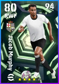 Jacob Murphy eFootball 2026 player card — 80 OVR RWF