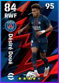 Desire Doue eFootball 2026 player card — 84 OVR RWF