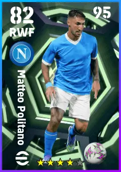 Matteo Politano eFootball 2026 player card — 82 OVR RWF