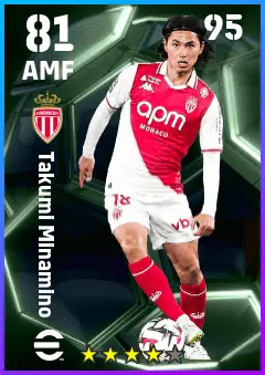 Takumi Minamino eFootball 2026 player card — 81 OVR AMF