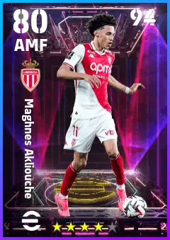 Maghnes Akliouche eFootball 2026 player card — 80 OVR AMF