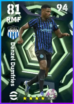Denzel Dumfries eFootball 2026 player card — 81 OVR RMF