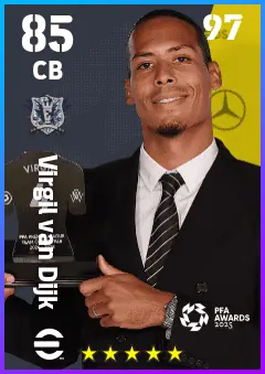 Virgil van Dijk eFootball 2026 player card — 85 OVR CB