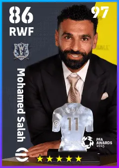 Mohamed Salah eFootball 2026 player card — 86 OVR RWF