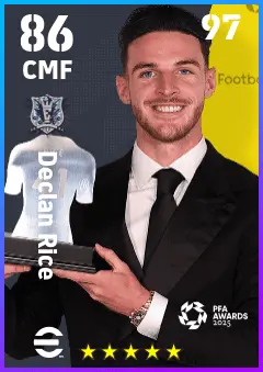 Declan Rice eFootball 2026 player card — 86 OVR CMF