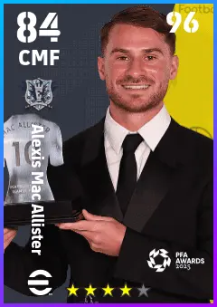 Alexis Mac Allister eFootball 2026 player card — 84 OVR CMF