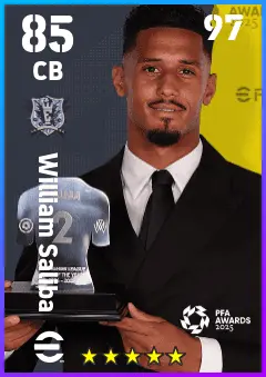 William Saliba eFootball 2026 player card — 85 OVR CB