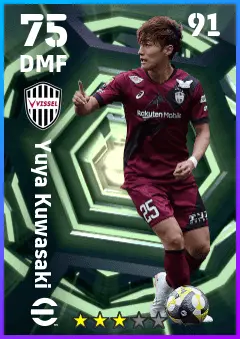 Yuya Kuwasaki eFootball 2026 player card — 75 OVR DMF