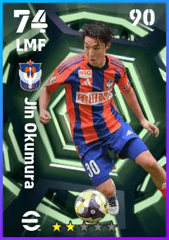 Jin Okumura eFootball 2026 player card — 74 OVR LMF