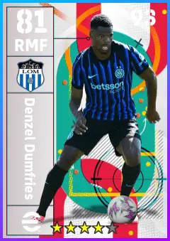 Denzel Dumfries eFootball 2026 player card — 81 OVR RMF