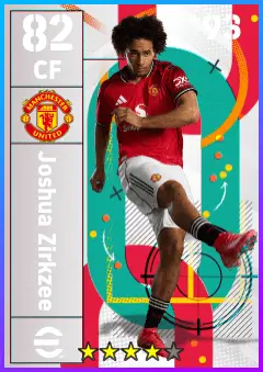 Joshua Zirkzee eFootball 2026 player card — 82 OVR CF