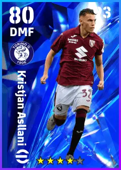 Kristjan Asllani eFootball 2026 player card — 80 OVR DMF